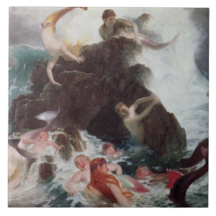 Mermaids at Play, 1886 (oil on canvas) Ceramic Tile