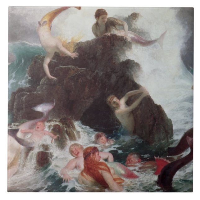 Mermaids at Play, 1886 (oil on canvas) Ceramic Tile (Front)