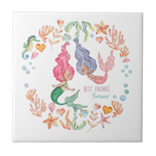 Mermaids Best Friends Forever BFF Personalised Ceramic Tile