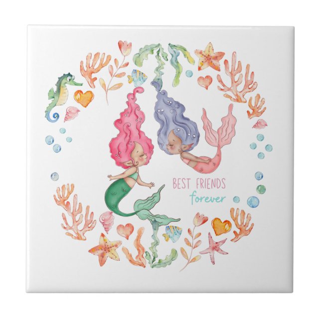 Mermaids Best Friends Forever BFF Personalised Ceramic Tile (Front)