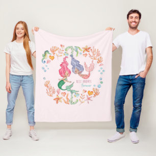 Mermaids Best Friends Forever BFF Personalised Fleece Blanket