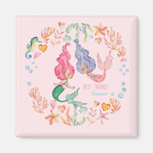 Mermaids Best Friends Forever BFF Personalised Magnet (Front)