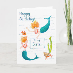 Mermaids Birthday Card for a Sister