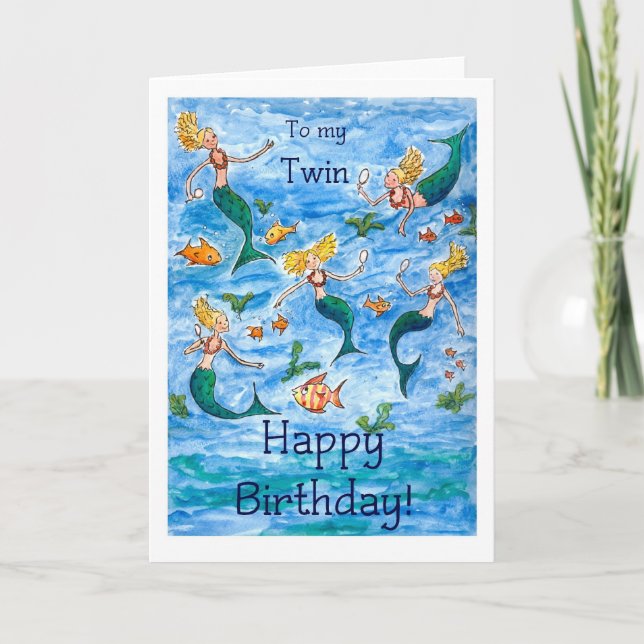 Mermaids Birthday Card for a Twin (Front)