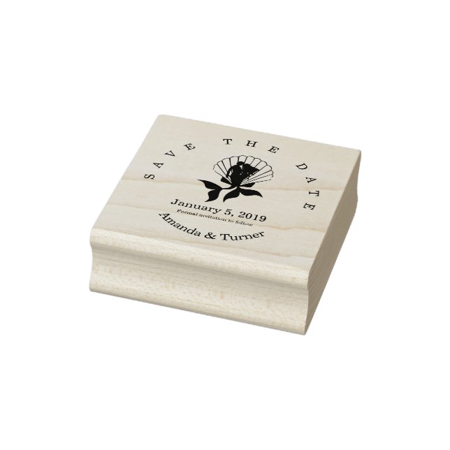 Mermaids Couple on a Seashell Design Save the Date Rubber Stamp (Stamp)