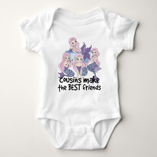 mermaids cousins make the best friends baby bodysuit (Front)