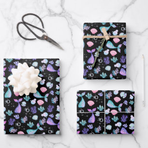 Mermaids Dream on Black Wrapping Paper Sheet