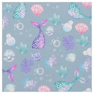 Mermaids Dream on Grey-Blue Fabric
