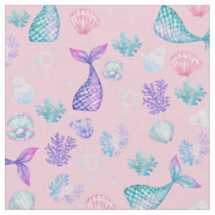 Mermaids Dream on Light Pink Fabric