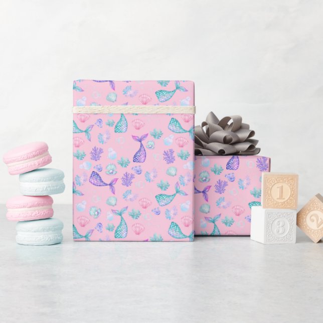 Mermaids Dream on Light Pink Wrapping Paper (Baby Shower)