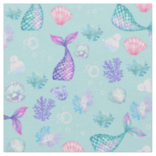 Mermaids Dream on Pale Turquoise Fabric