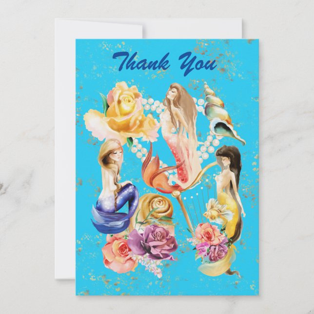 Mermaid's Dream Romantic Florals and Pearls Thank You Card (Front)
