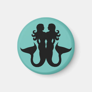 Mermaids entwined silhouettes sailor boat ship magnet