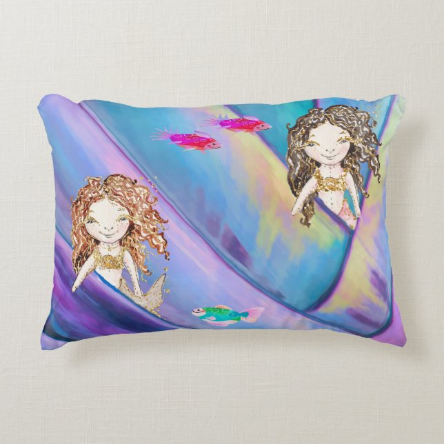 Mermaids, Fish & Pocket Reef Decorative Cushion (Front)