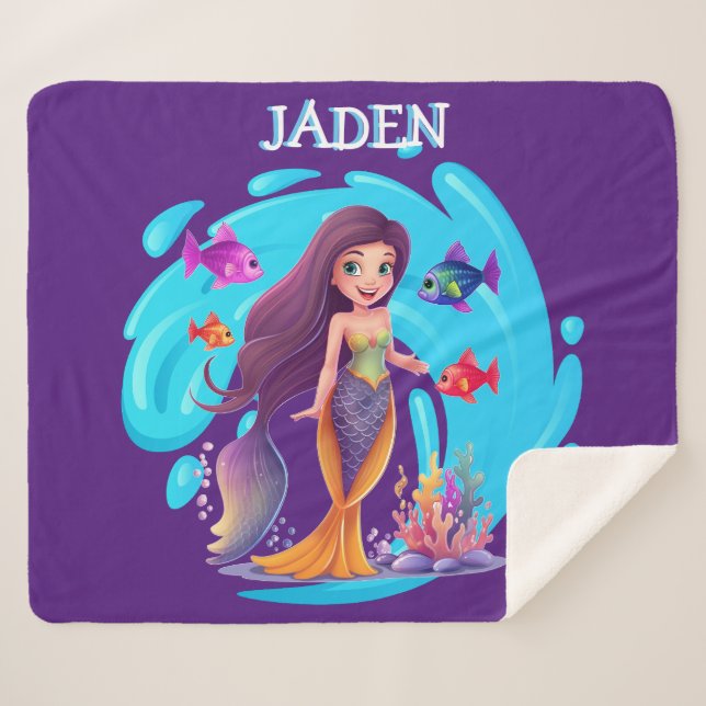 Mermaids, Fish splashing in the water personalised Sherpa Blanket (Front (Horizontal))