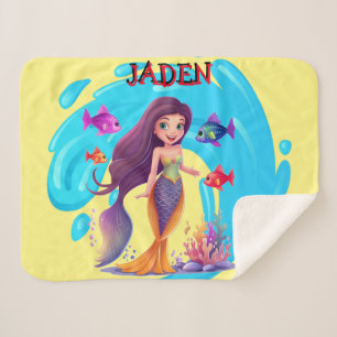 Mermaids, Fish splashing in the water personalised Sherpa Blanket