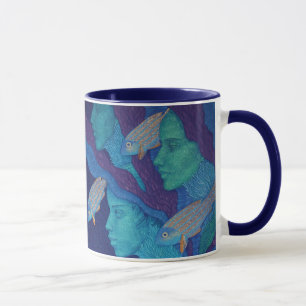 Mermaids & fish, surreal fantasy art, underwater mug