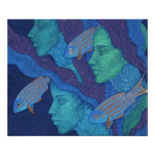 Mermaids & Fish, surreal fantasy art, underwater Photo Print