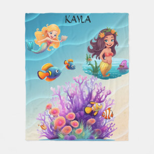 MERMAID'S, FISH, WAVES & BEAUTIFUL COLORS  FLEECE BLANKET