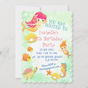 Mermaids Green Invitation Card
