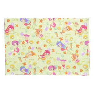 Mermaids Green with Gingham Pillowcase
