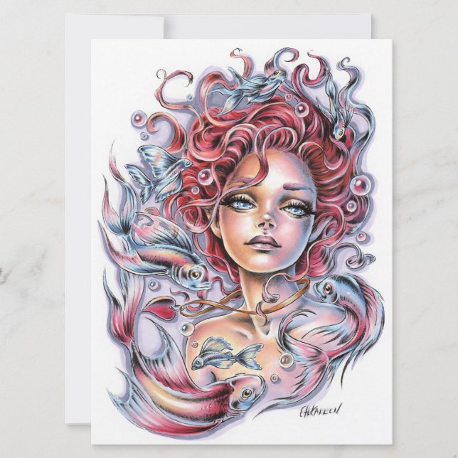 Mermaid's Heart Fish Pisces Ocean Sea Art Card (Front)
