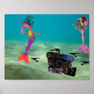 Mermaids helping the lobsters. poster