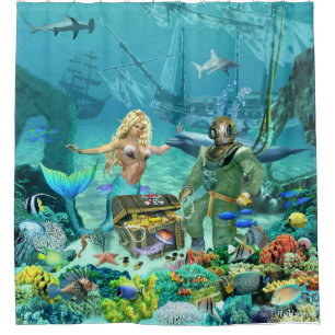 MERMAID'S HIDDEN TREASURE SHOWER CURTAIN