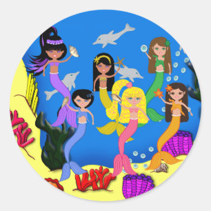 Mermaids in Ocean with Dolphins Sticker