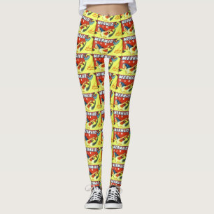 mermaids in red on yellow leggings