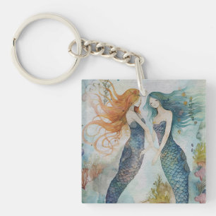 Mermaids in Watercolor Key Ring
