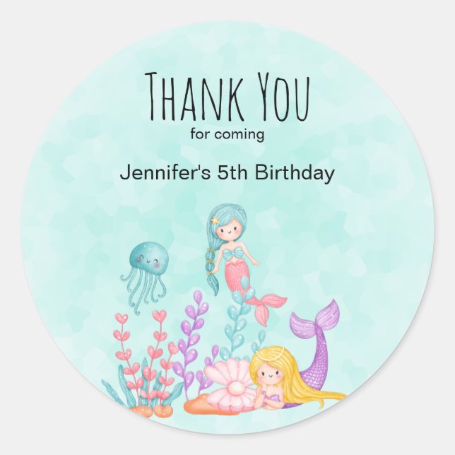 Mermaids & Jellyfish Under the Sea Birthday Classic Round Sticker (Front)
