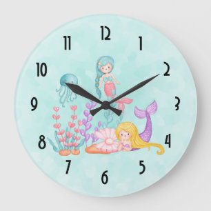 Mermaids & Jellyfish Under the Sea Large Clock