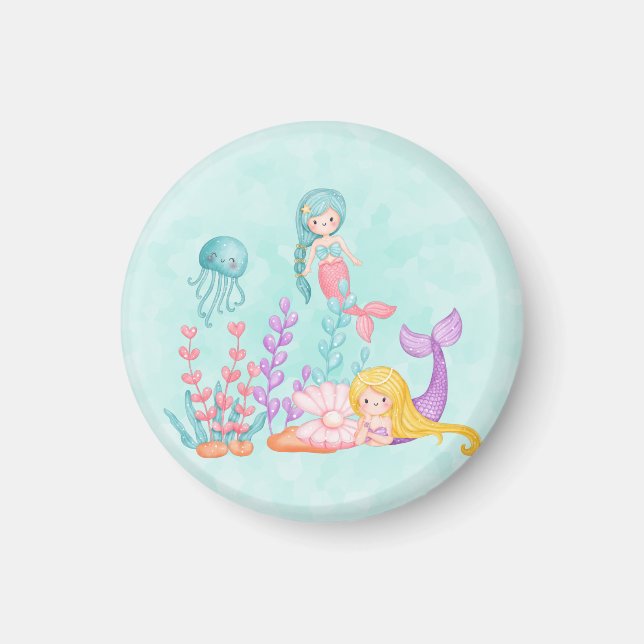 Mermaids & Jellyfish Under the Sea Watercolor Magnet (Front)