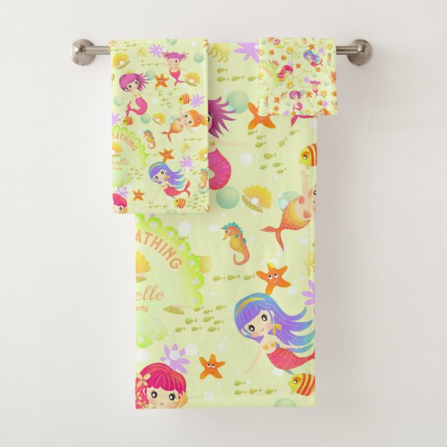 Mermaids Lemon Green  Bath Towel Set (Insitu)