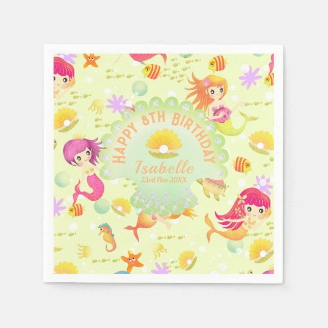 Mermaids Lemon Green Napkin (Front)
