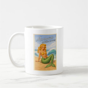 Mermaids Make Waves Retro Pin-Up   Coastal Beach Coffee Mug