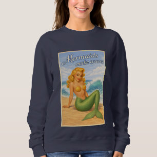 Mermaids Make Waves Retro Pin-Up Coastal Beach Sweatshirt