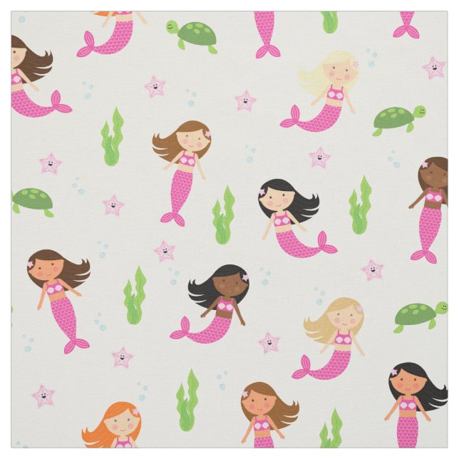 Mermaids Multiracial Pink Fabric (Swatch)