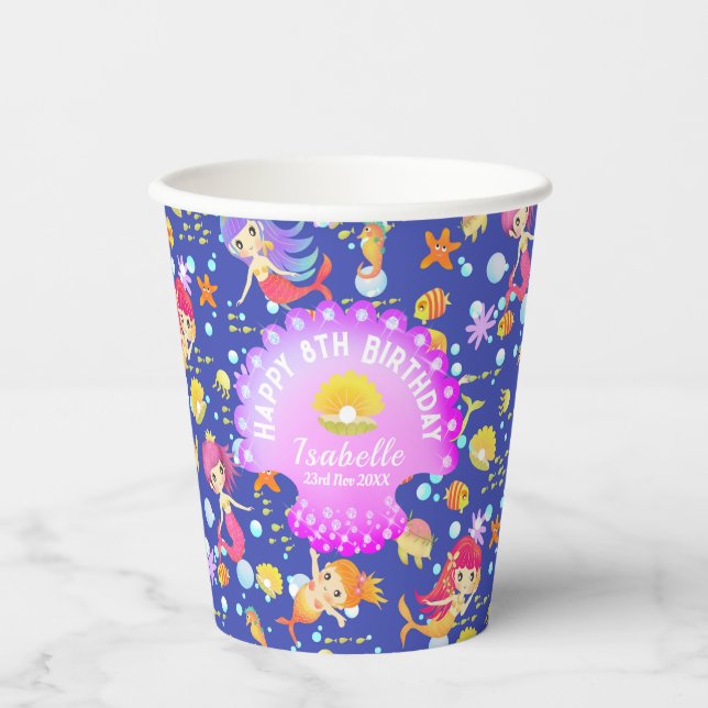 Mermaids Navy Blue Paper Cups (Front)