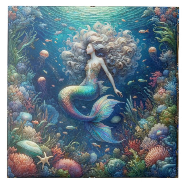 Mermaid's Ocean Gala - Vibrant Undersea Tile (Front)