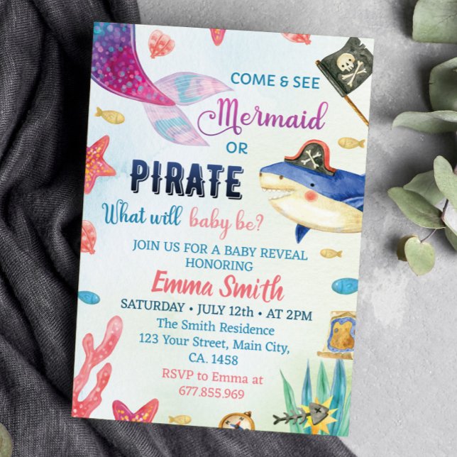 Mermaids Or Pirates Gender Reveal Invitation (Creator Uploaded)