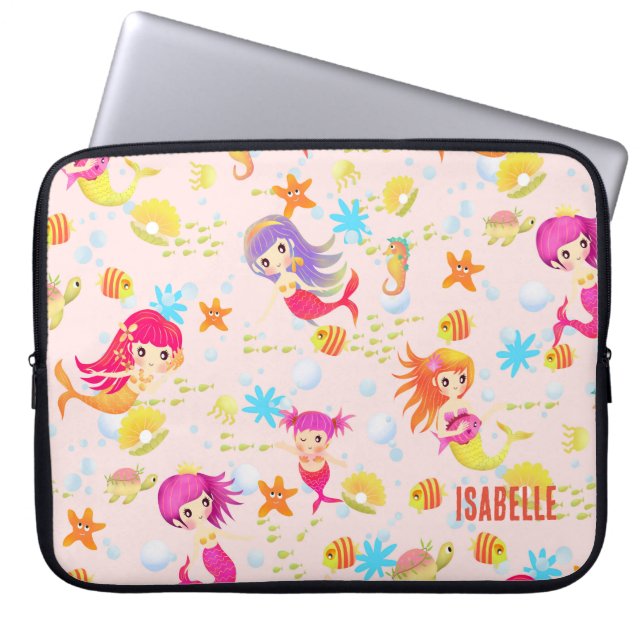 Mermaids Peach Laptop Sleeve (Front)