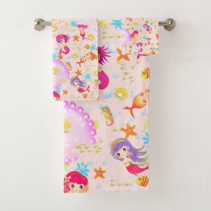 Mermaids Peach Pink Bath Towel Set