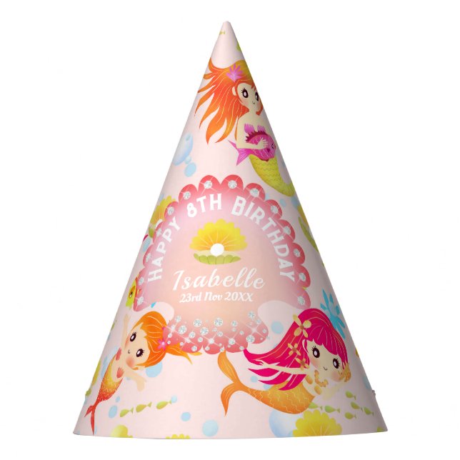 Mermaids Peach Pink Party Hat (Front)