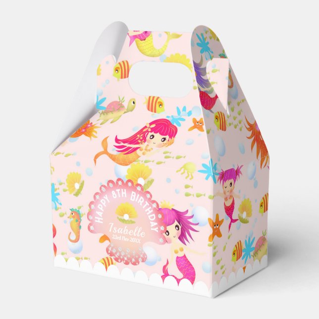 Mermaids Peach Pink Tent Favour Box (Front Side)