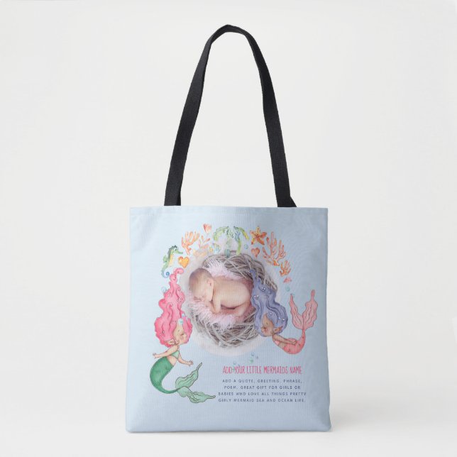 Mermaids Personalised PHOTO Gift Tote Bag (Front)