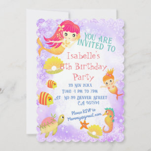 Mermaids Purple Invitation Card