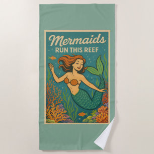 Mermaids Run This Reef Retro Coral Fish Sea Life Beach Towel