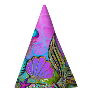 Mermaids & Sea Shells Pink Sparkly Party Hat